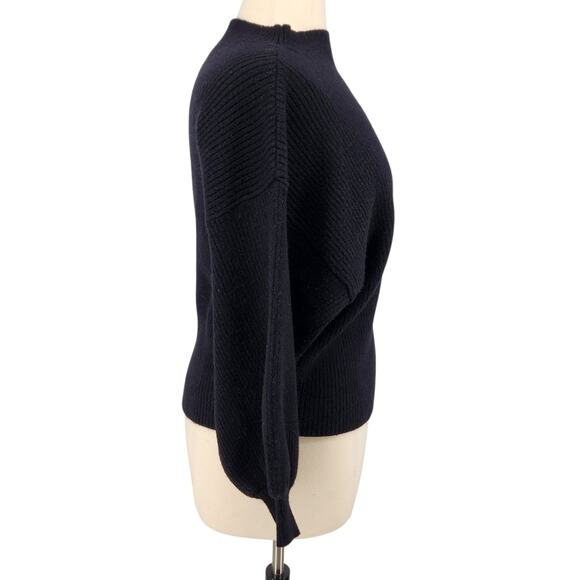 Line & Dot Rib Knit Sweater – Black Balloon Sleeve Mock Turtleneck Size Large - Picture 7 of 8